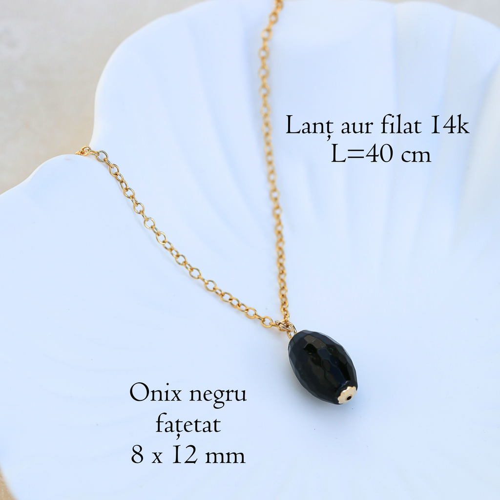 Colier onix fatetat, aur filat - Whisper of Strength #1, pietre semipretioase - druzy.ro 2 