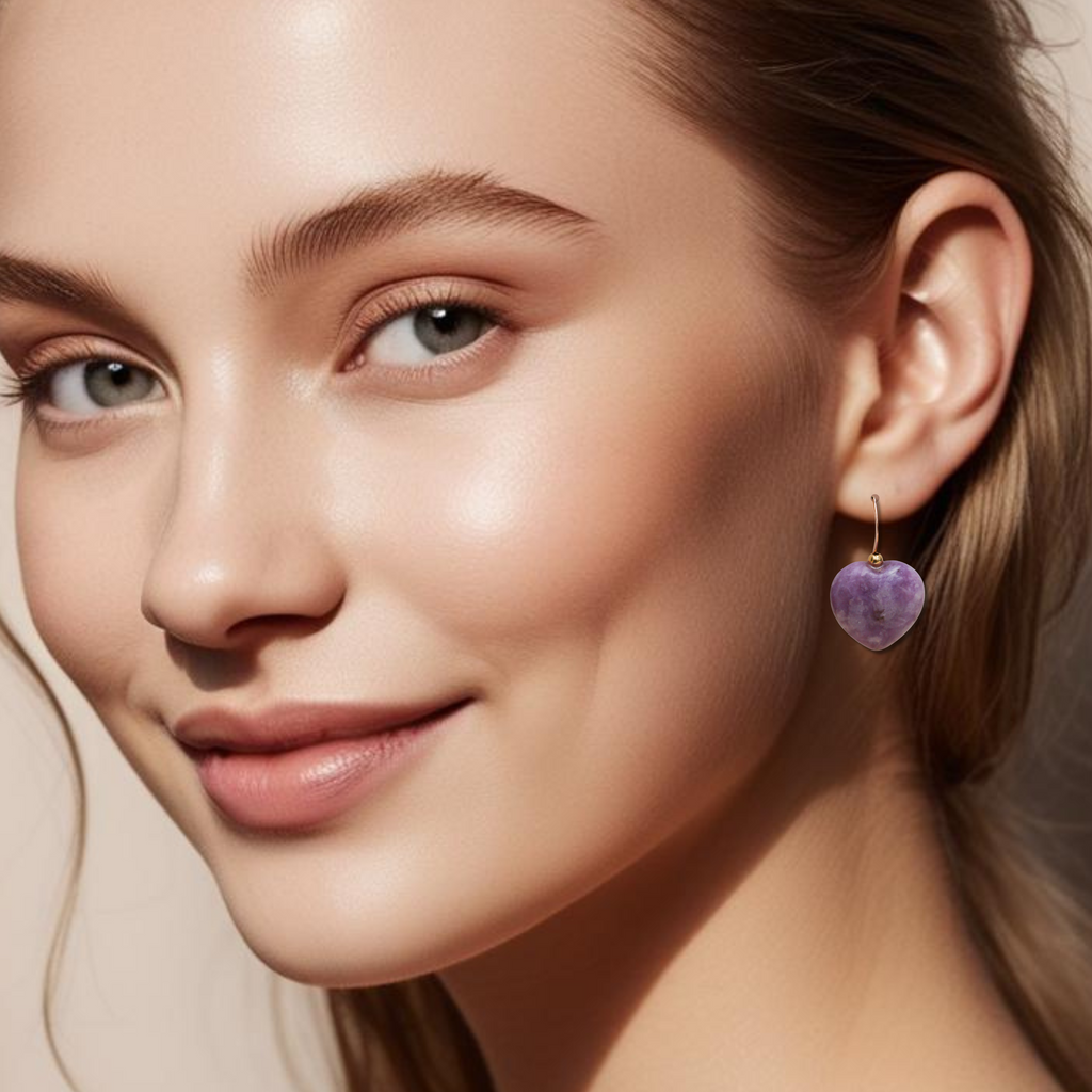 Cercei lepidolit, aur filat – Hearts Lavender, pietre semipretioase - druzy.ro 3 