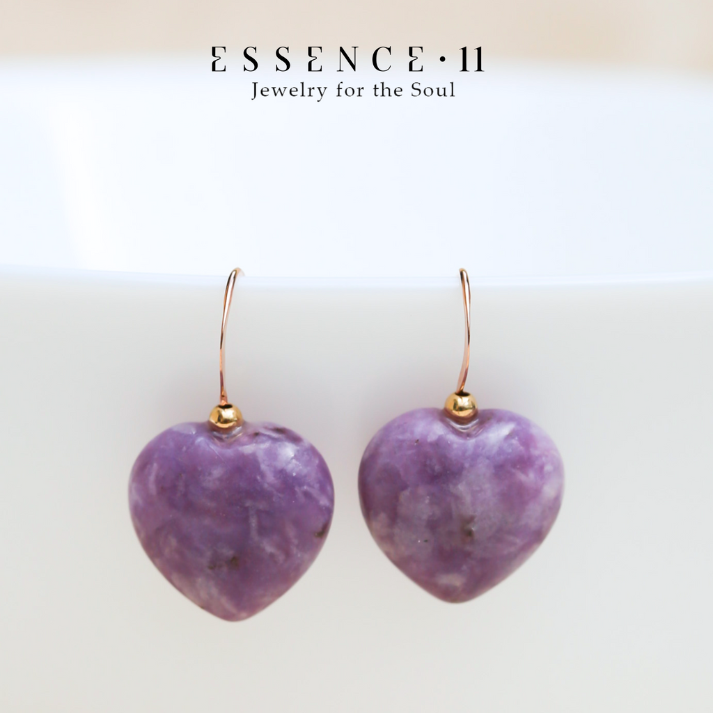 Cercei lepidolit, aur filat – Hearts Lavender, pietre semipretioase - druzy.ro 4 