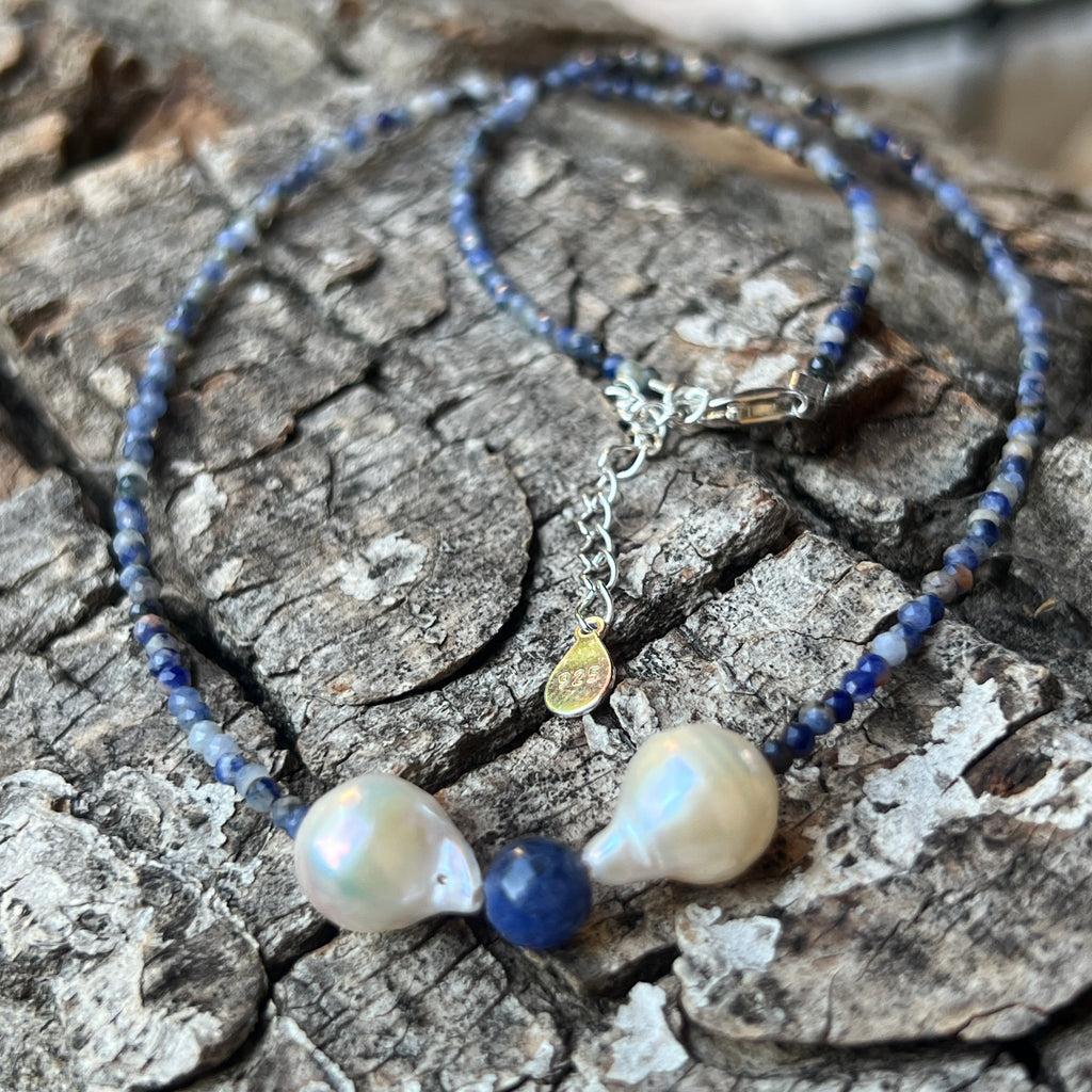 Colier aventurin albastru si perle Blue Grace #77, pietre semipretioase - druzy.ro 2 