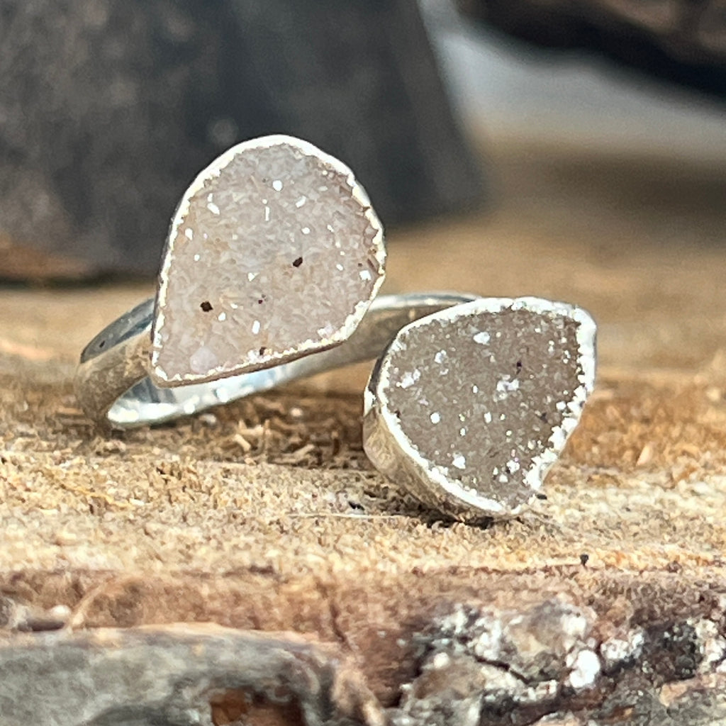 Inel reglabil agat druzy placat cu argint din Brazilia model 2, pietre semipretioase - druzy.ro 2 