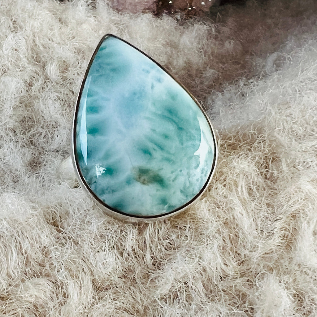 Inel ajustabil cu piatra larimar din argint model 6, pietre semipretioase - druzy.ro 2 