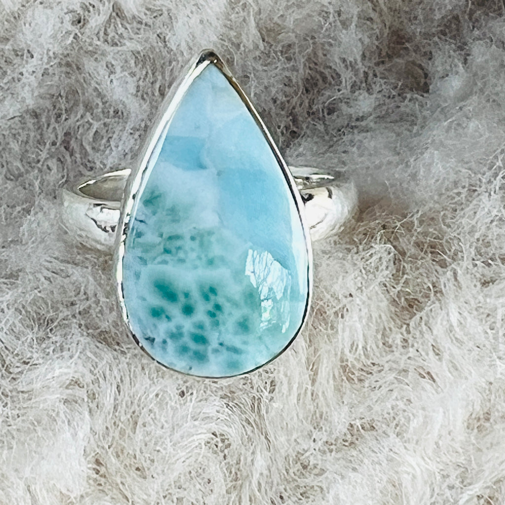 Inel ajustabil cu piatra larimar din argint model 9, pietre semipretioase - druzy.ro 1 