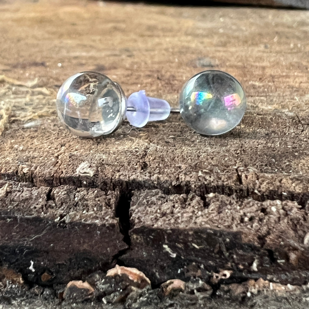 Cercei stud sfere cuart aura RAINBOW, pietre semipretioase - druzy.ro 2 