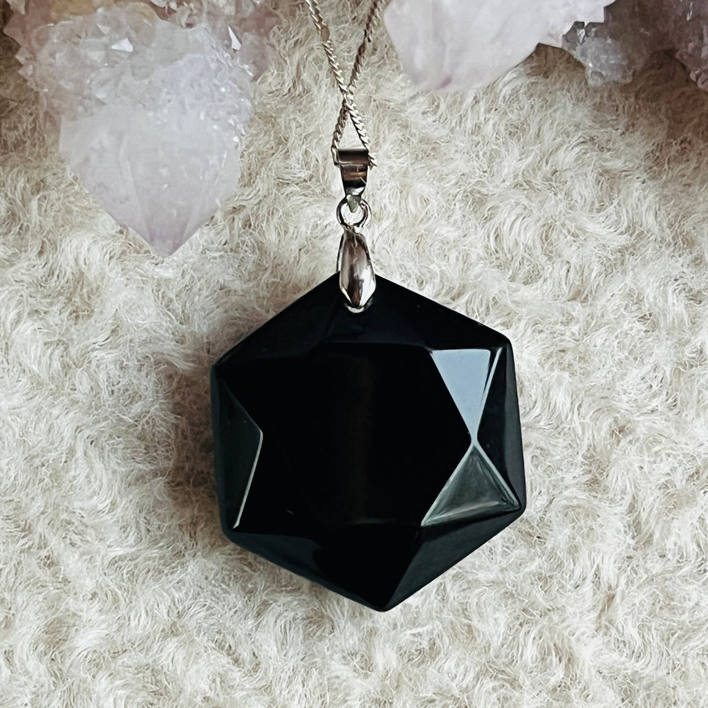 Pandantiv obsidian Hexagon, pietre semipretioase - druzy.ro 1 