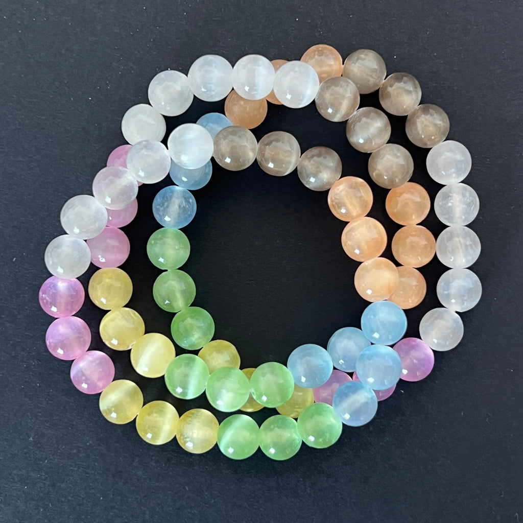 Bratara sfere colorate din selenit 8 mm, pietre semipretioase - druzy.ro 1 