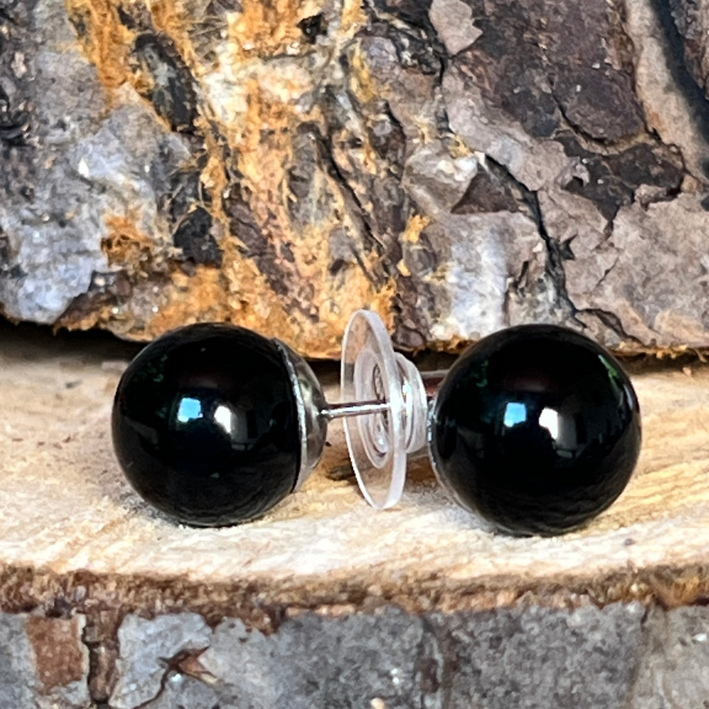 Cercei stud sfere obsidian 10 mm, pietre semipretioase - druzy.ro 2 
