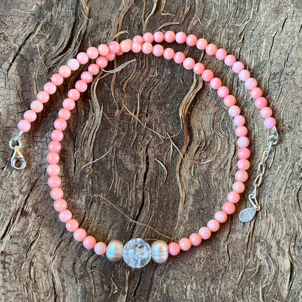 Colier coral, cuart, perle Coral Grace#21, pietre semipretioase - druzy.ro 3 