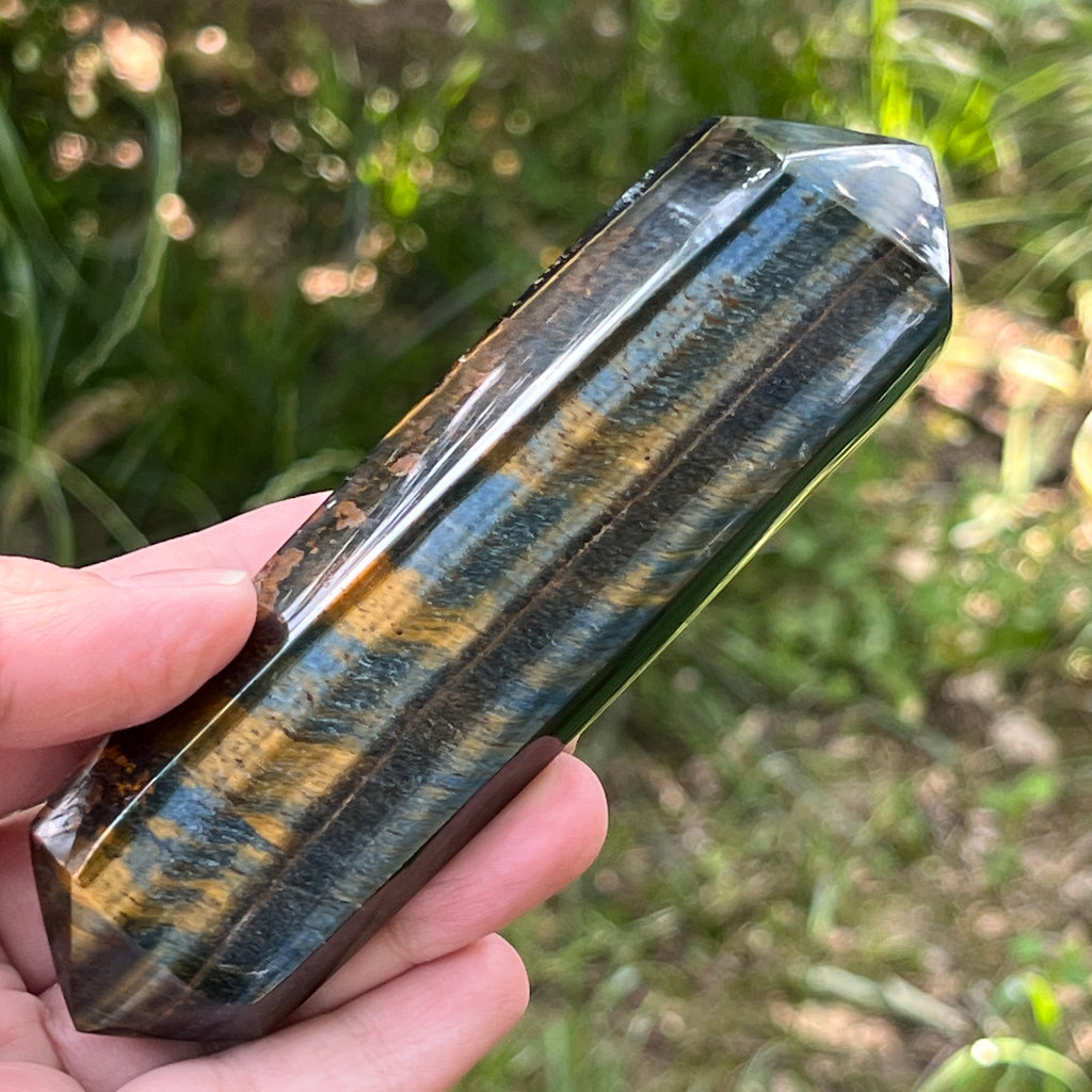 Bagheta dublu varf ochi de tigru albastru (ochi de soim) model 3, pietre semipretioase - druzy.ro 1 