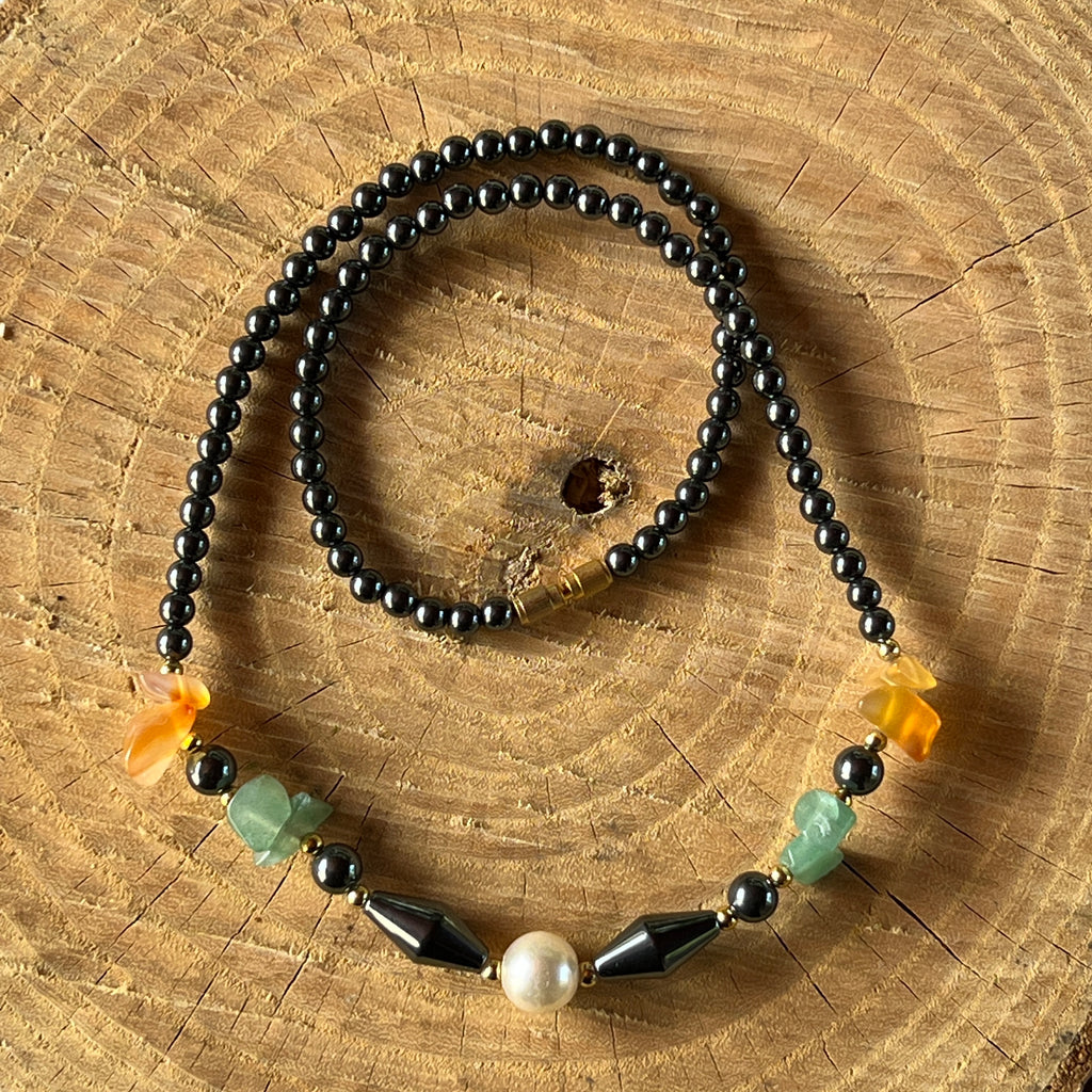 Colier hematit cu carneol, aventurin si perle, pietre semipretioase - druzy.ro 3 