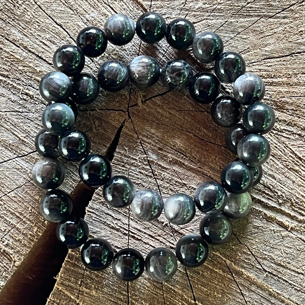 Bratara obsidian argintiu 10 mm, pietre semipretioase - druzy.ro 2 