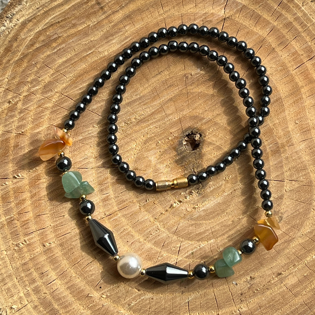 Colier hematit cu carneol, aventurin si perle, pietre semipretioase - druzy.ro 2 