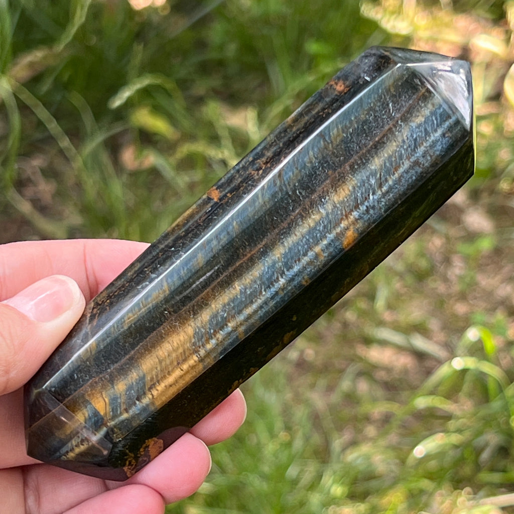 Bagheta dublu varf ochi de tigru albastru (ochi de soim) model 3, pietre semipretioase - druzy.ro 6 