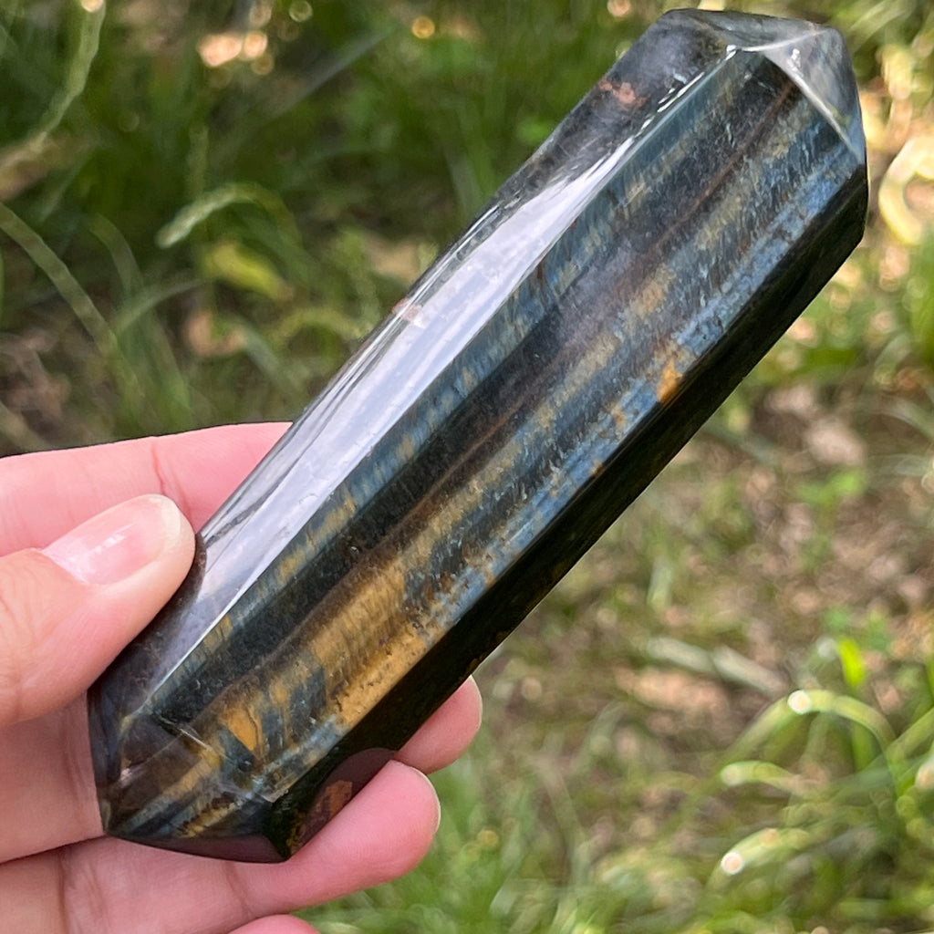 Bagheta dublu varf ochi de tigru albastru (ochi de soim) model 3, pietre semipretioase - druzy.ro 7 