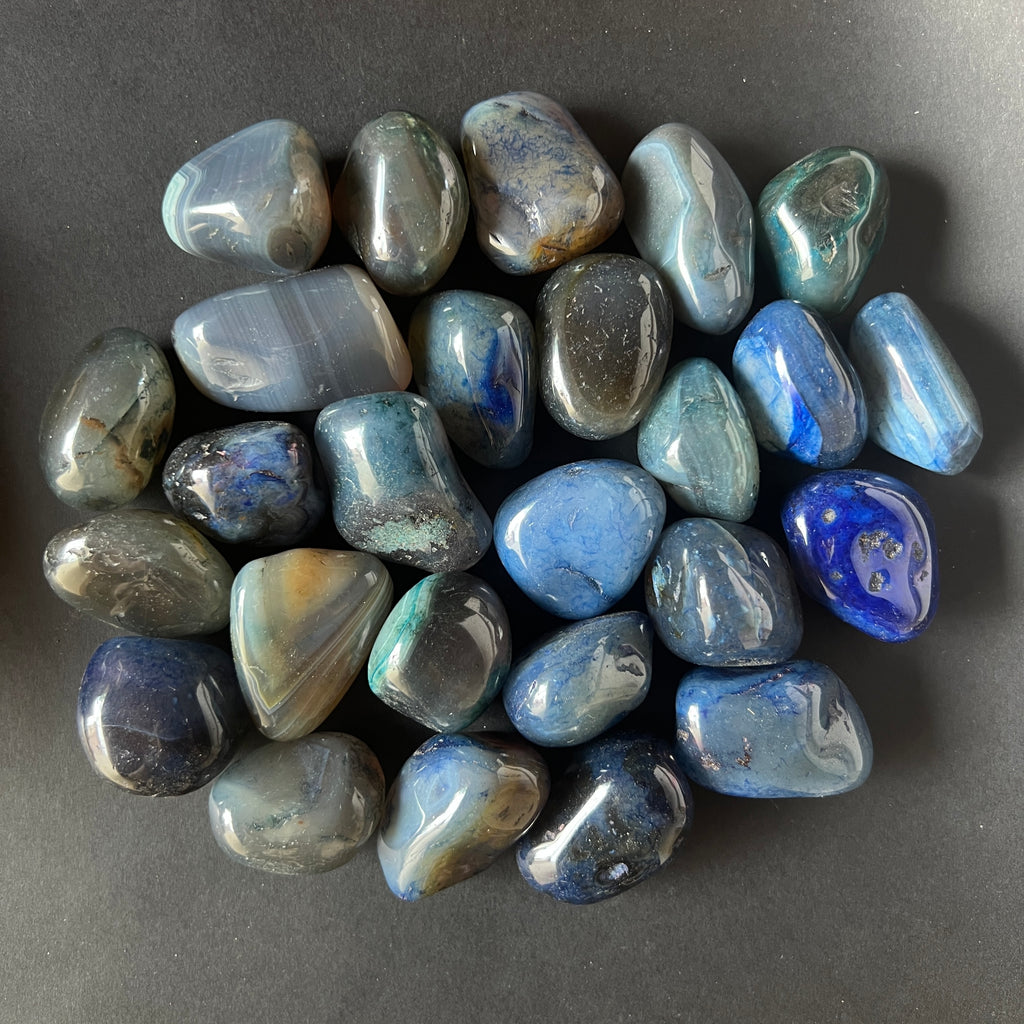 Agat albastru piatra rulata mini, pietre semipretioase - druzy.ro 2 