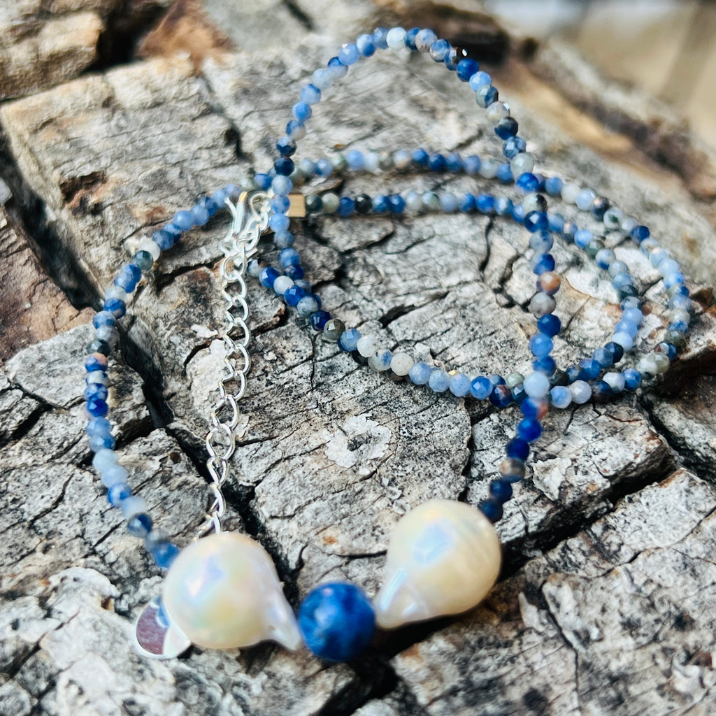 Colier aventurin albastru si perle Blue Grace #77, pietre semipretioase - druzy.ro 3 