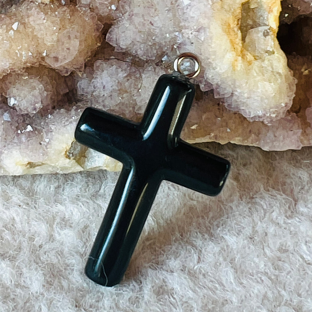 Pandantiv obsidian cruce, druzy.ro, cristale 1