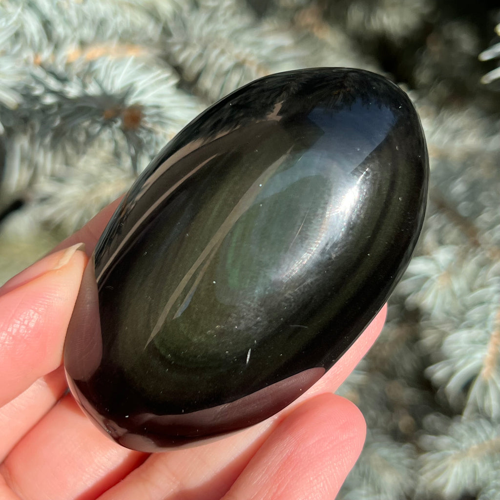 Obsidian curcubeu palmstone model 3, druzy.ro, cristale 1