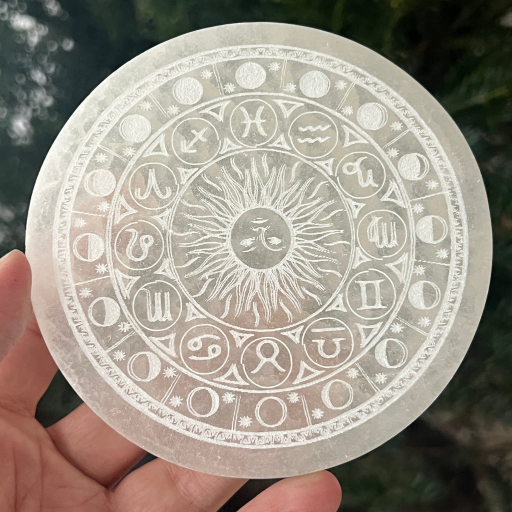 Disc selenit zodiac | Model 2, pietre semipretioase - druzy.ro 2 