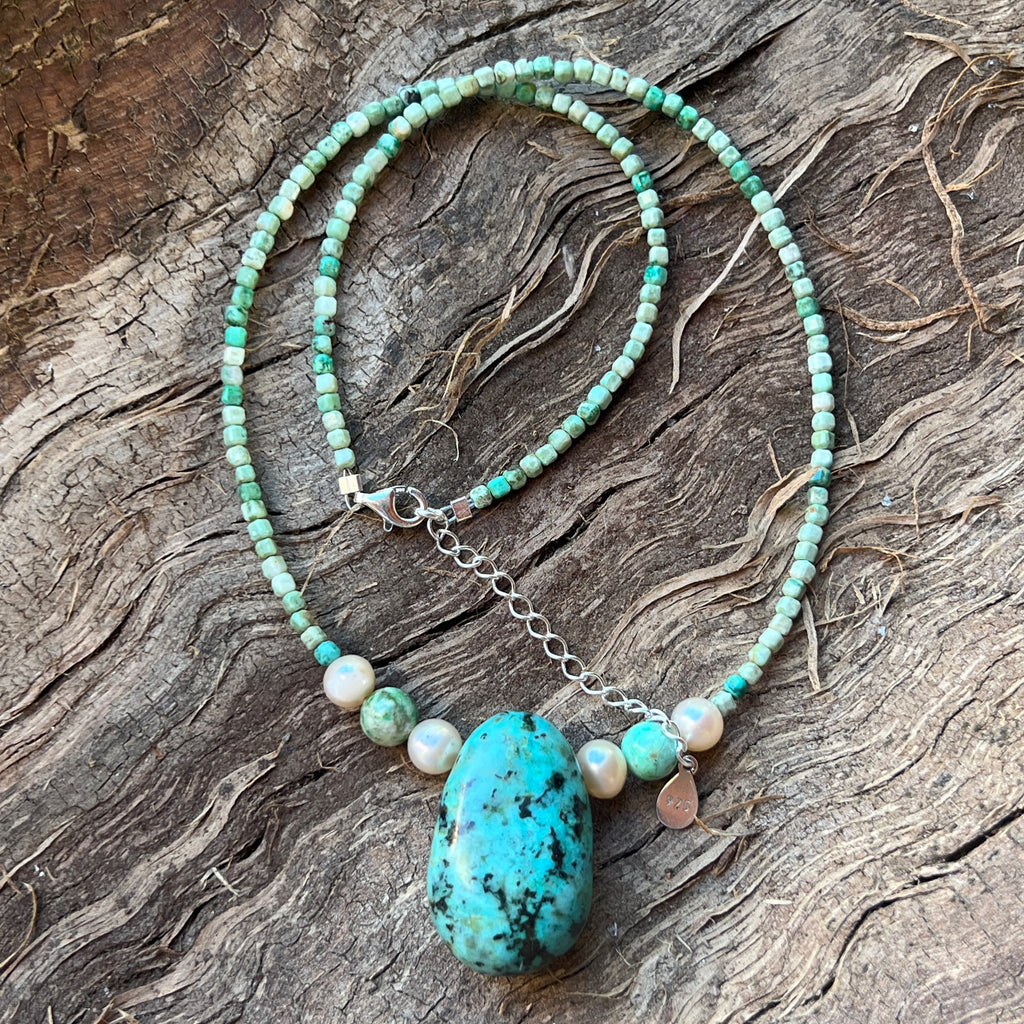 Colier turcoaz si perle Ocean#27, pietre semipretioase - druzy.ro 2 