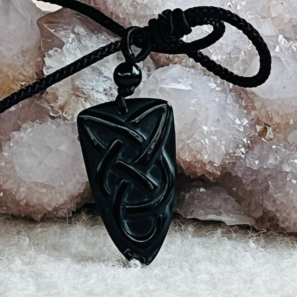 Pandantiv obsidian CELTIC cu snur, pietre semipretioase - druzy.ro 1 