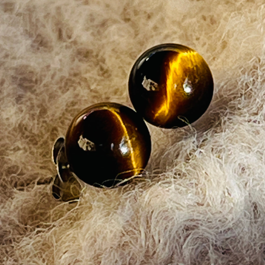 Cercei stud sfere ochi de tigru 8 mm, druzy.ro, pietre semipretioase 1