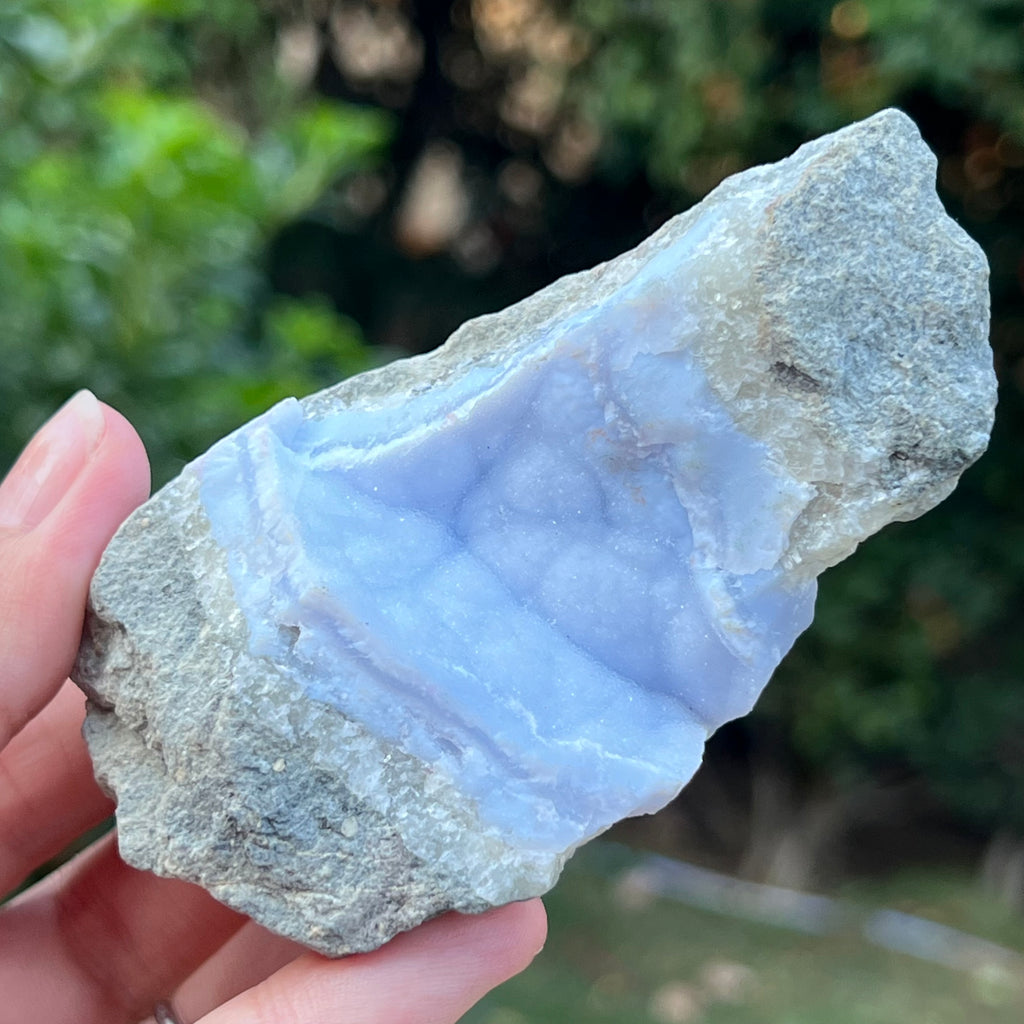 Calcedonie albastra / blue lace/ agat albastru piatra bruta m4, druzy.ro, cristale 1