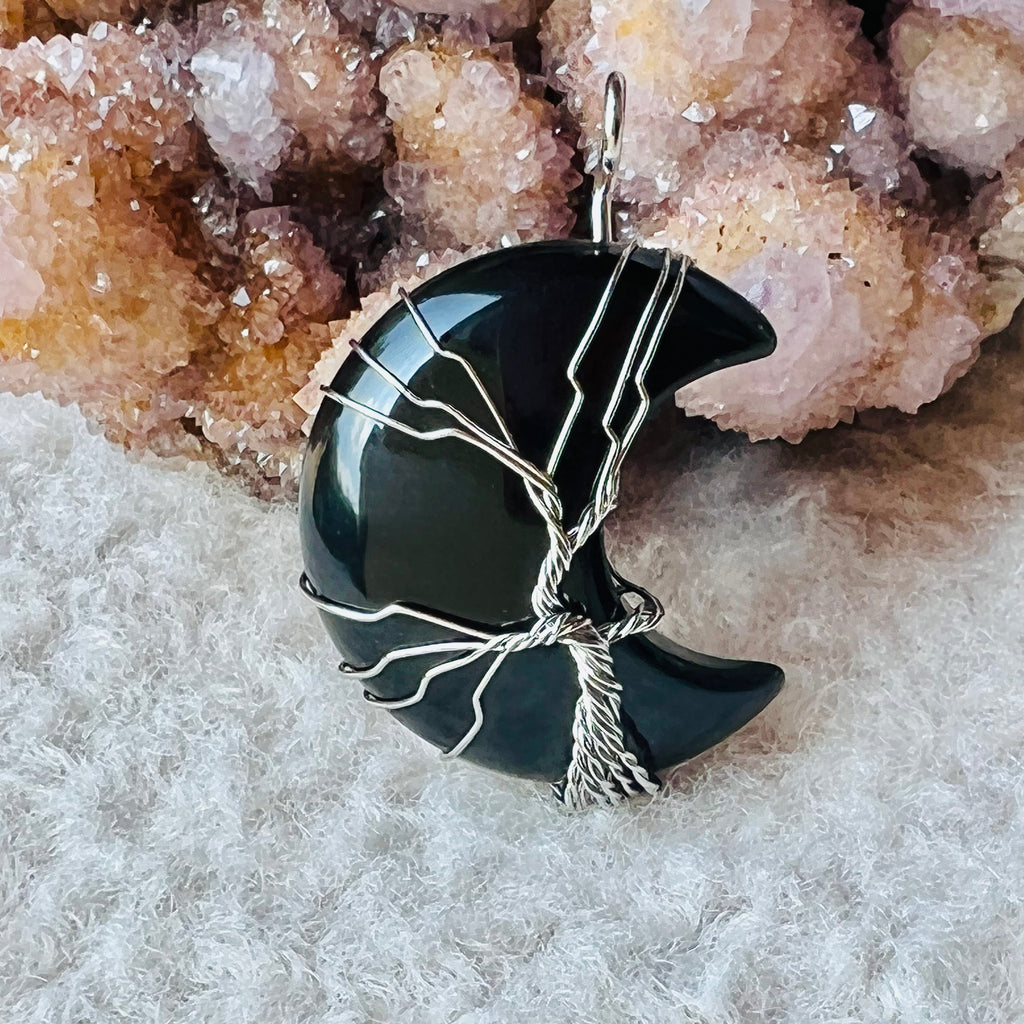 Pandantiv obsidian luna "Tree of life", druzy.ro, cristale 1