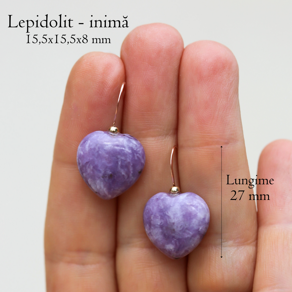 Cercei lepidolit, aur filat – Hearts Lavender, pietre semipretioase - druzy.ro 5 
