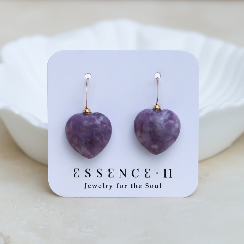Cercei lepidolit, aur filat – Hearts Lavender, pietre semipretioase - druzy.ro 6 