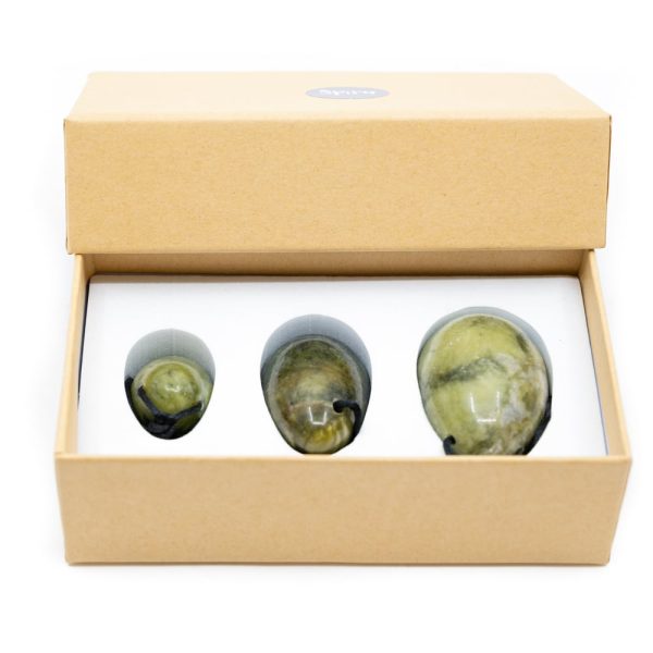 Oua Yoni din jad verde - Set 3 bucati ambalat in cutie cadou natur, druzy.ro, cristale 3